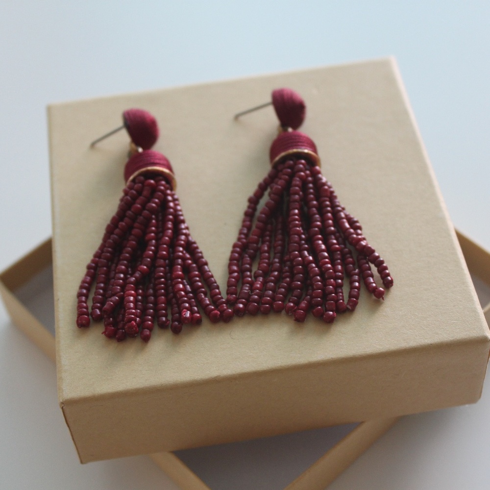 Red Fringe Beaded Earrings